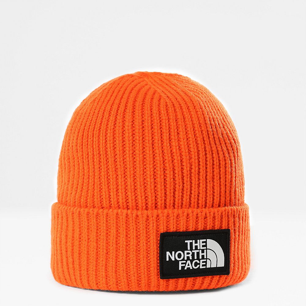 The North Face Beanies Mens Australia - The North Face Tnf Logo Box Cuffed Red Orange (ECY-820794)